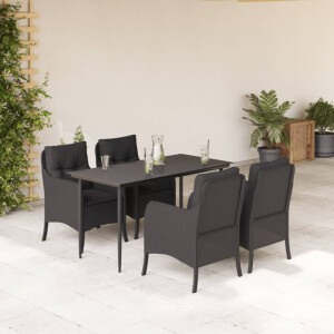 vidaXL 5-delige Tuinset met kussens poly rattan zwart