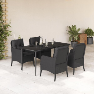 vidaXL 5-delige Tuinset met kussens poly rattan zwart