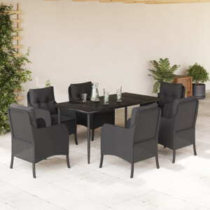 vidaXL 7-delige Tuinset met kussens poly rattan zwart