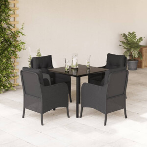 vidaXL 5-delige Tuinset met kussens poly rattan zwart