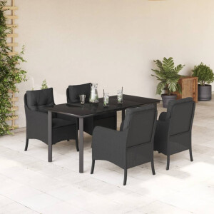 vidaXL 5-delige Tuinset met kussens poly rattan zwart