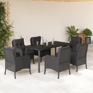 vidaXL 7-delige Tuinset met kussens poly rattan zwart