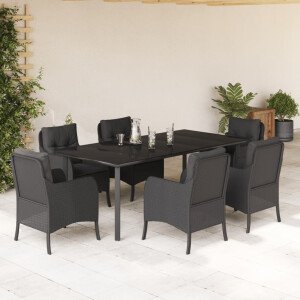 vidaXL 7-delige Tuinset met kussens poly rattan zwart
