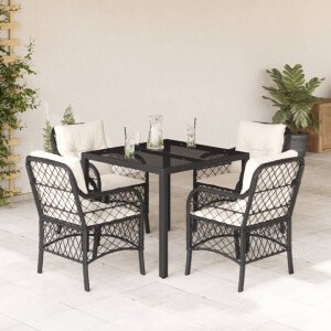 vidaXL 5-delige Tuinset met kussens poly rattan zwart