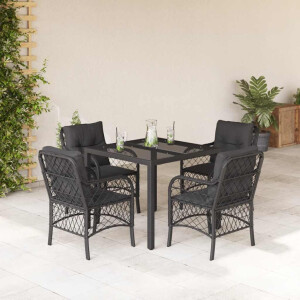 vidaXL 5-delige Tuinset met kussens poly rattan zwart