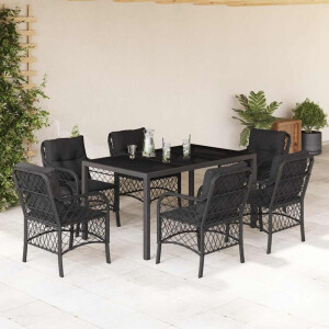 vidaXL 7-delige Tuinset met kussens poly rattan zwart