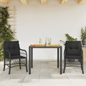 vidaXL 3-delige Bistroset met kussens poly rattan zwart