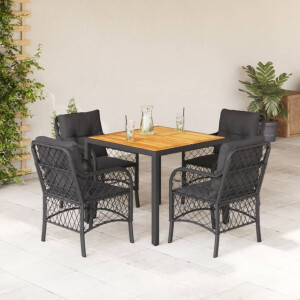vidaXL 5-delige Tuinset met kussens poly rattan zwart