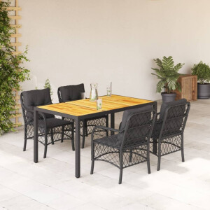 vidaXL 5-delige Tuinset met kussens poly rattan zwart