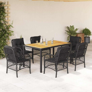 vidaXL 7-delige Tuinset met kussens poly rattan zwart