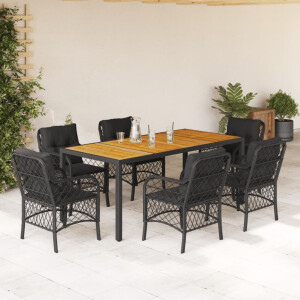 vidaXL 7-delige Tuinset met kussens poly rattan zwart