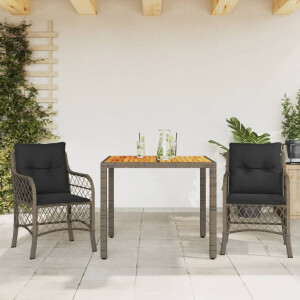 vidaXL 3-delige Bistroset met kussens poly rattan grijs