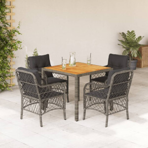vidaXL 5-delige Tuinset met kussens poly rattan grijs