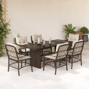 vidaXL 7-delige Tuinset met kussens poly rattan bruin