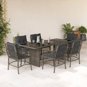 vidaXL 7-delige Tuinset met kussens poly rattan grijs