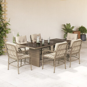 vidaXL 7-delige Tuinset met kussens poly rattan beige