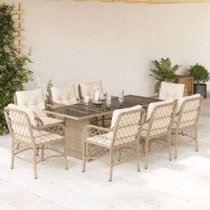 vidaXL 9-delige Tuinset met kussens poly rattan beige