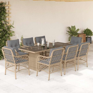 vidaXL 9-delige Tuinset met kussens poly rattan gemengd beige