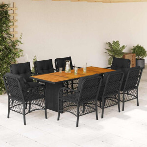 vidaXL 9-delige Tuinset poly rattan zwart