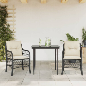 vidaXL 3-delige Bistroset met kussens poly rattan zwart