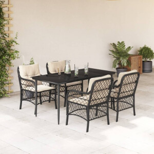 vidaXL 5-delige Tuinset met kussens poly rattan zwart