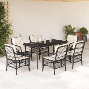 vidaXL 7-delige Tuinset met kussens poly rattan zwart