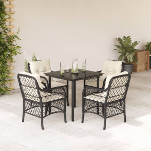 vidaXL 5-delige Tuinset met kussens poly rattan zwart