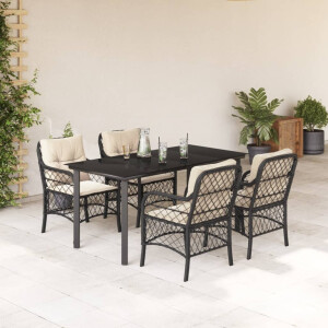 vidaXL 5-delige Tuinset met kussens poly rattan zwart
