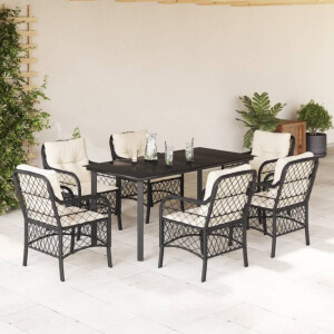 vidaXL 7-delige Tuinset met kussens poly rattan zwart