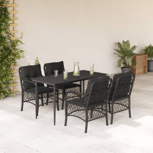 vidaXL 5-delige Tuinset met kussens poly rattan zwart
