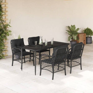 vidaXL 5-delige Tuinset met kussens poly rattan zwart