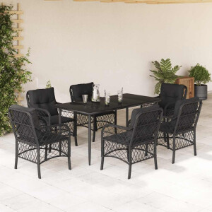vidaXL 7-delige Tuinset met kussens poly rattan zwart