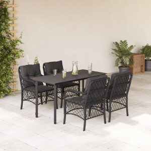 vidaXL 5-delige Tuinset met kussens poly rattan zwart