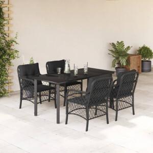 vidaXL 5-delige Tuinset met kussens poly rattan zwart