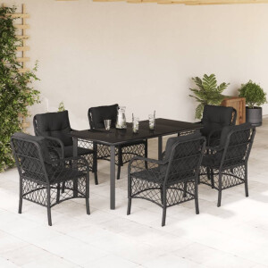 vidaXL 7-delige Tuinset met kussens poly rattan zwart