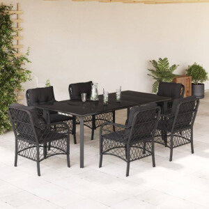 vidaXL 7-delige Tuinset met kussens poly rattan zwart