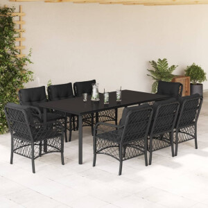 vidaXL 9-delige Tuinset poly rattan zwart