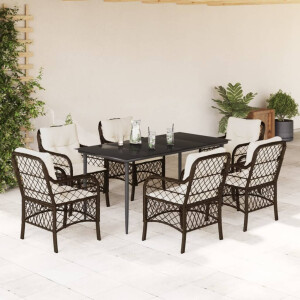 vidaXL 7-delige Tuinset met kussens poly rattan bruin