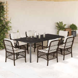 vidaXL 7-delige Tuinset met kussens poly rattan bruin