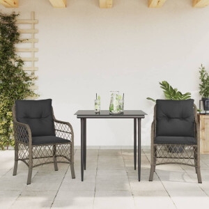 vidaXL 3-delige Bistroset met kussens poly rattan grijs