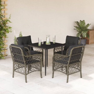 vidaXL 5-delige Tuinset met kussens poly rattan grijs
