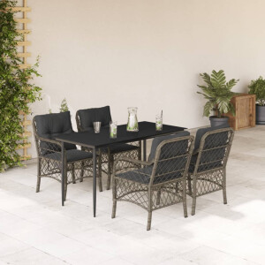 vidaXL 5-delige Tuinset met kussens poly rattan grijs