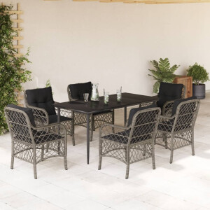 vidaXL 7-delige Tuinset met kussens poly rattan grijs