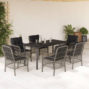 vidaXL 7-delige Tuinset met kussens poly rattan grijs