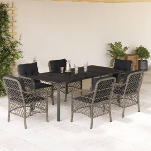 vidaXL 7-delige Tuinset met kussens poly rattan grijs