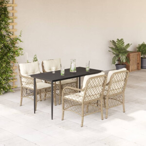 vidaXL 5-delige Tuinset met kussens poly rattan beige