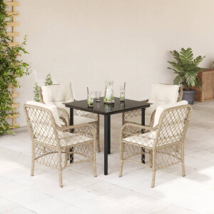 vidaXL 5-delige Tuinset met kussens poly rattan beige