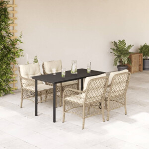vidaXL 5-delige Tuinset met kussens poly rattan beige