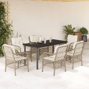vidaXL 7-delige Tuinset met kussens poly rattan beige