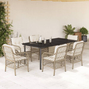 vidaXL 7-delige Tuinset met kussens poly rattan beige